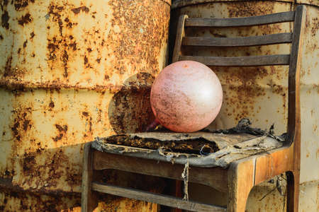 hopelessness concept, alone on the old rusty backgroundの写真素材