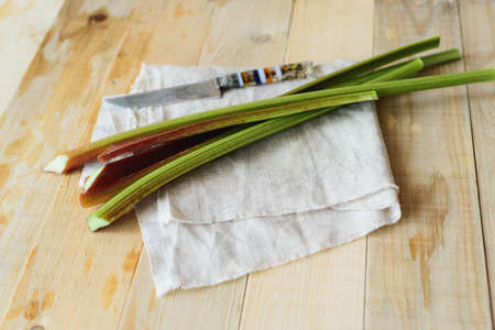 ingredients to homemade detox drink of rhubarbの写真素材