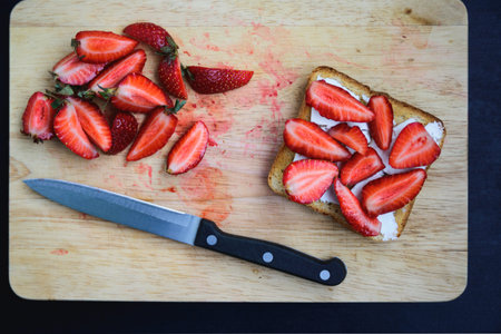 crispy toast with feta cheese and fresh strawberry harvest