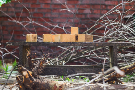 homemade wooden cubes for the village children, rustic concepts