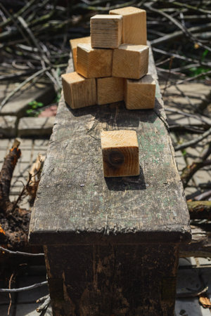 homemade wooden cubes for the village children, rustic concepts