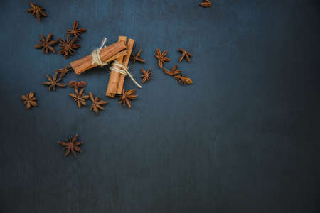 cinnamon and star anise top view flatly still lifeの写真素材