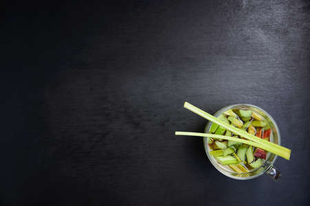 beverage of rhubarb on a black backgroundの写真素材