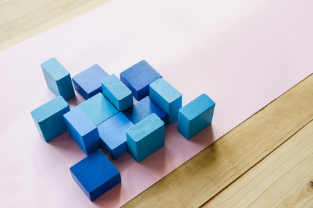 Toy cubes as the material for building an abstract cityの写真素材