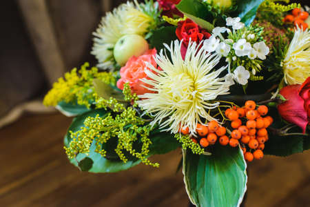 bouquet of apple, Chrysanthemum, rowan stonecrop anisetree phloxの写真素材