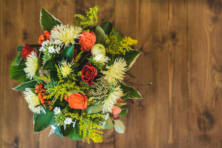 bouquet of apple, Chrysanthemum, rowan stonecrop anisetree phloxの写真素材