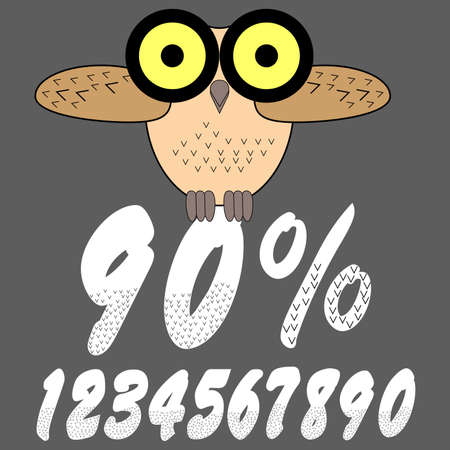 sale set different examples of numbers and cartoon owlのイラスト素材