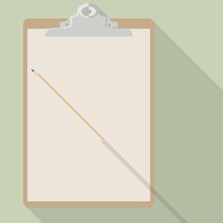 flat vector blank sheet of kraft paper on a clipboard with a pencilのイラスト素材