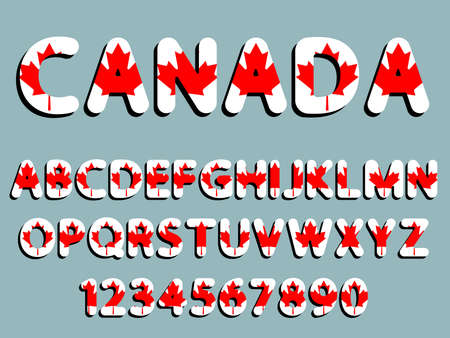 flat vector rounded flag of Canada font alphabet letters and numerals with shadowのイラスト素材
