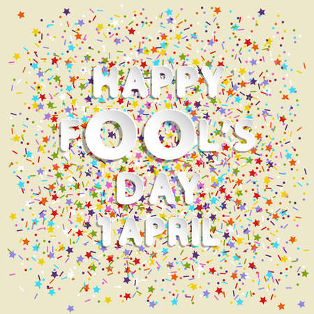 rounded lettering vector of happy fool's day 1 april on color stars, lines and dots backgroundsのイラスト素材