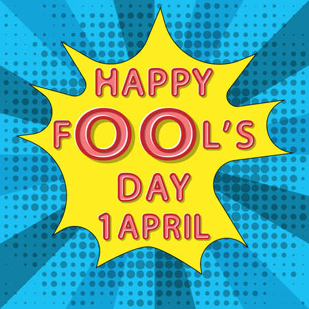 Rounded comic lettering vector of happy fool's day 1 April on pop art backgroundのイラスト素材