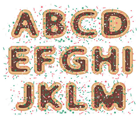 vector illustration of rounded font alphabet with bakery cookie and sprinkles topping stars, dots and linesのイラスト素材