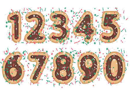 vector illustration of rounded numeral sign with bakery cookie and sprinkles topping stars, dots and linesのイラスト素材
