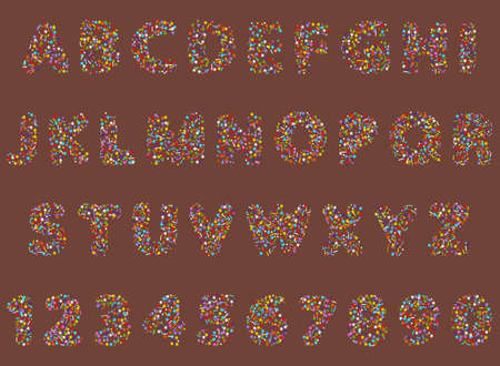 vector illustration of rounded font alphabet with bakery cookie and sprinkles topping stars, dots and linesのイラスト素材