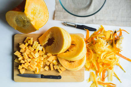 fresh orange pumpkin harvest for thanksgiving dayの写真素材