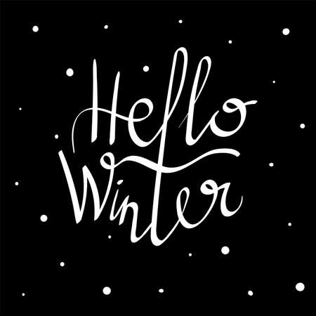 handlettering vector illustration inscription of hello winter for design of banners, cards, flyers, posters, t-shirt, prints, invitations, brochuresのイラスト素材