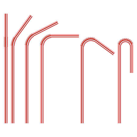 Vector illustration of red colored disposable plastic drinking straw isolated on white backgroundのイラスト素材