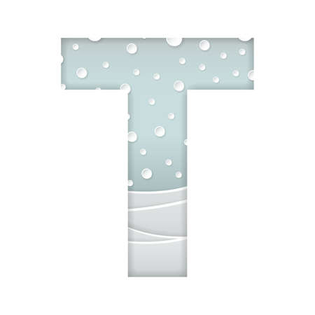 color vector illustration of paper art cut letter T with winter landscape with multi layers and shadows effect isolated on white backgroundのイラスト素材