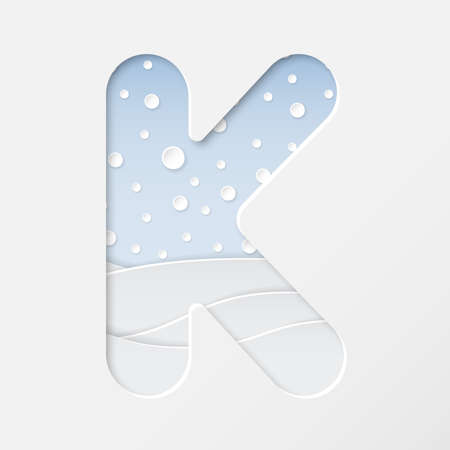 vector illustration of paper art cut letter K with winter landscape with multi layers and shadows effectのイラスト素材