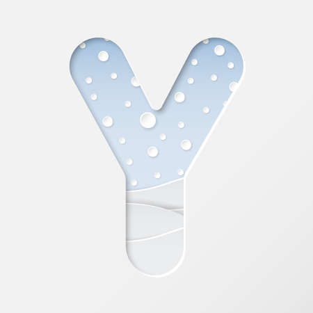 vector illustration of paper art cut letter Y with winter landscape with multi layers and shadows effectのイラスト素材