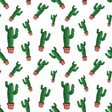 Home green cactus in seamless pattern isolated on white backgroundのイラスト素材