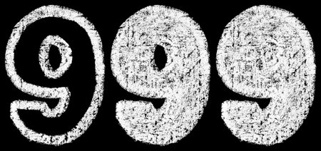 handwritten white chalk arabic number 9 isolated on black background, hand-drawn chalk numerals,...