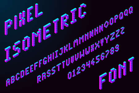 3d pixel isometric font in modern color. big data or server letters. stock vector illustrationのイラスト素材