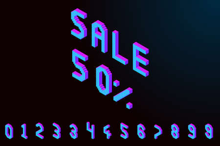 bold colorful isometric pixel 3d font. modern bright uppercase geometric alphabet numbers set. stock vector illustration clipartのイラスト素材