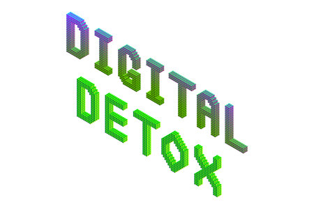 digital detox text in modern bright neon and green colors isolated on white background, stock vector...