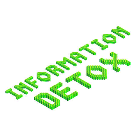 information detox 3d isometric text in green colors isolated on white background, stock vector illustration clip art templateのイラスト素材