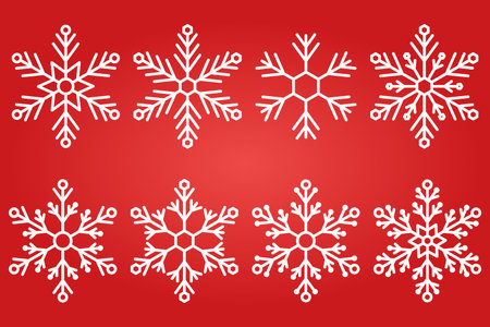 flat white silhouette snowflakes, icon set, winter stock vector illustration clip art, design...