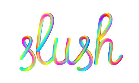 slush calligraphic hand-drawn vibrant colorful lettering text isolated on white background, stock...