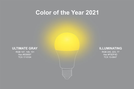 lightbulb in modern trendy illuminating yellow and ultimate gray colors of color of the year 2021, stock vector illustration clip artのイラスト素材