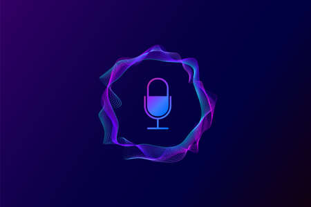 colorful vibrant gradient circular curve sound waves with microphone icon, stock vector illustration with modern colors for music cover, poster, bannerのイラスト素材