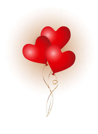 tre 3d matt red flying heart balloons with golden ribbon, vertical stock vector illustration clipart for banner, postcard, post designのイラスト素材