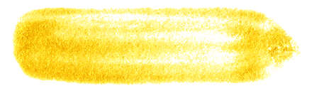 yellow gold colored doodle smear stroke isolated on white backgrounds, hand-drawn golden acrylic paint brush, abstract festive texture, stock photo illustrationの写真素材