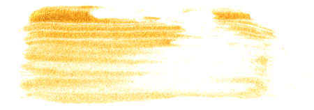 yellow gold colored doodle smear stroke isolated on white backgrounds, hand-drawn golden acrylic paint brush, abstract festive texture, stock photo illustrationの写真素材