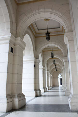 Column sequence in a big building near Central Park, Havana, Cubaの写真素材