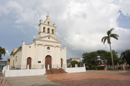 Old church with three bells in Santa Clara city, Cuba (IV)の写真素材