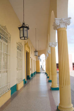 Building facade with ionic columns in Santa Clara city, Cubaの写真素材