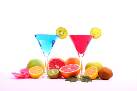 Exotic drinks in martini glassの写真素材