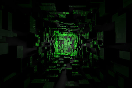 Abstract Futuristic Sci Fi Dark Green Light Room Background Wallpaper