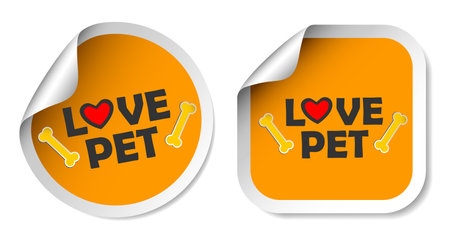 Love pets dogs and cats stickers bone symbol label design set on white background.のイラスト素材