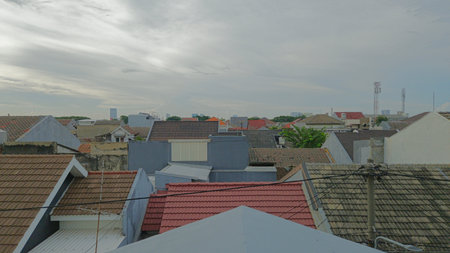 Aerial view of the roofs of the old houses in the Surabaya, Indonesia.