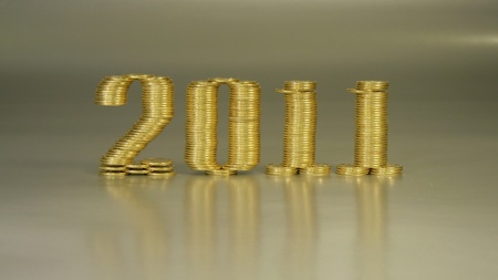 two thousand eleven years folded of the stacks of coinsの写真素材