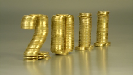 two thousand eleven years folded of the stacks of coinsの写真素材