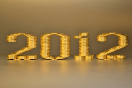 Number two thousand twelfth laid stacks of coinsの写真素材