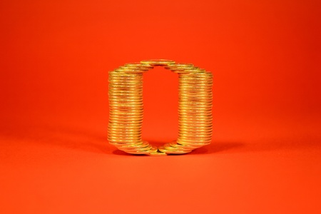 number " zero " built of coinsの写真素材