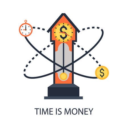 An old standing clock and coins.のイラスト素材