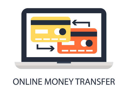 A notebook with credit cards on the screen.のイラスト素材